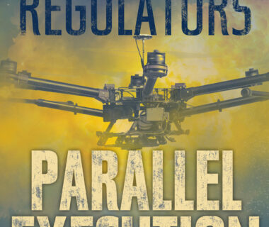 cover for Parallel Execution by Ben Bruce. Tag line reads Justice Above Law. A drone flies on blue and yellow clouds.
